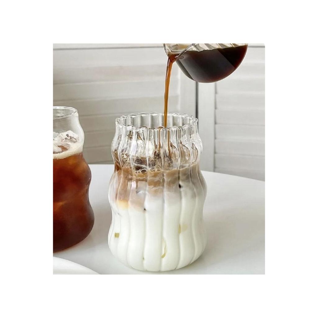 Heat Resistant Borosilicate Layered Long Twist Shaped Glass | Coffee And Presentation Cup - 1 Piece