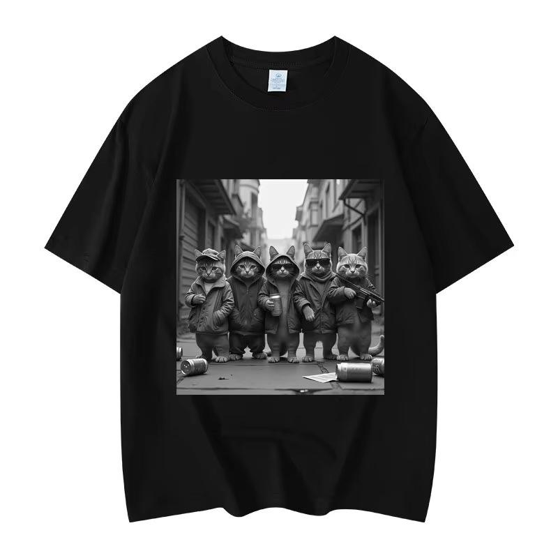 2026 New HighQuality Cotton Funny Cat Joke Graphic TShirt Unisex Teens Short Sleeve Streetwear Summer Casual Top Hot Sale