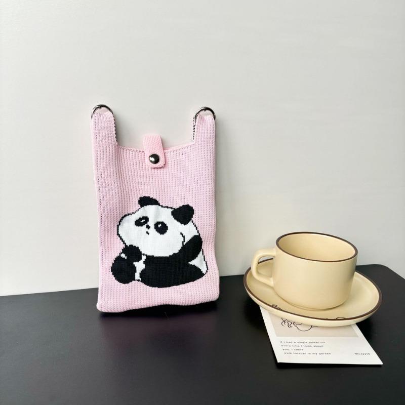 Panda Mobile Phone Bag Cute Knitted Bag High Sense Personality Versatile Dopamine Shoulder Messenger Bag Dopamine Wind