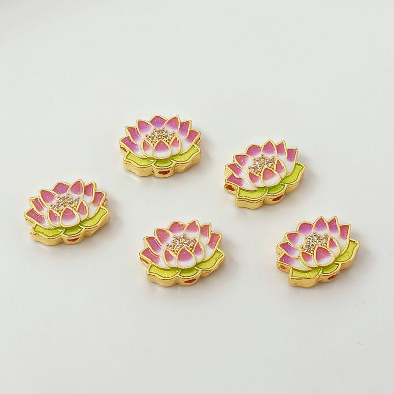 

18K Позолоченная медь Розовое капающее масло Четырехлистный клевер Бутон Бабочка Бусина Аксессуары DIY Ручное плетение Ручной шнур с материалами 65# Lotus beads 15X 11mm 1