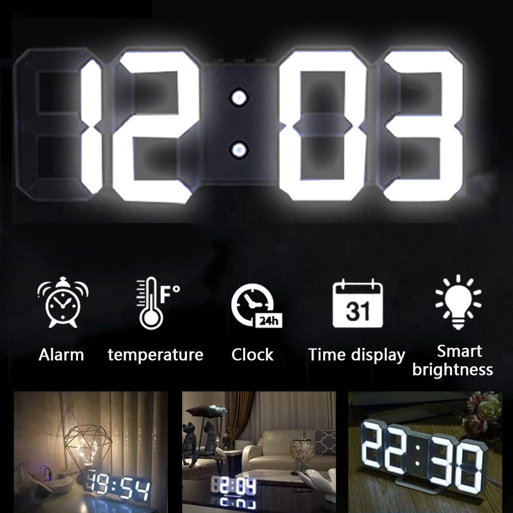 Buy 3D Large LED Digital Wall Clock Date Time Celsius Nightlight