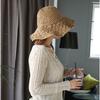 chic Hand-woven trendy straw hat for women, summer beige hollow-out foldable sunshade for sun protection and beach outings