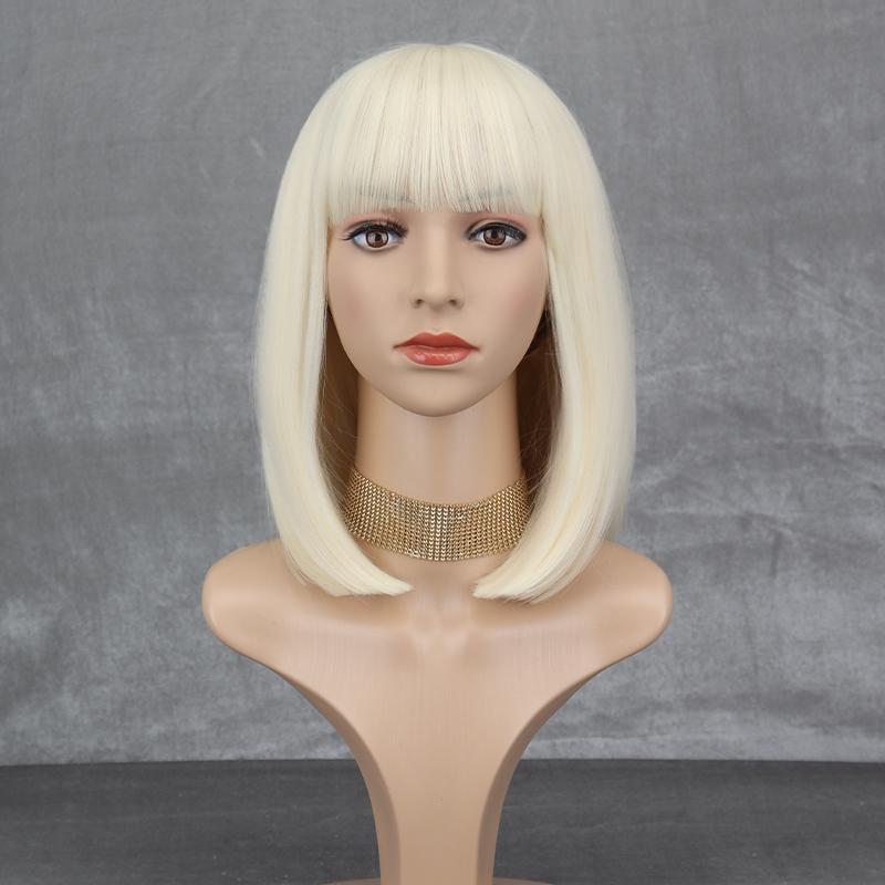 XINRAN Dámská módní černá paruka délky po ramena s úhlednou ofinou ze syntetického vlákna pro každodenní nošení, cosplay, krátký bob, černá paruka