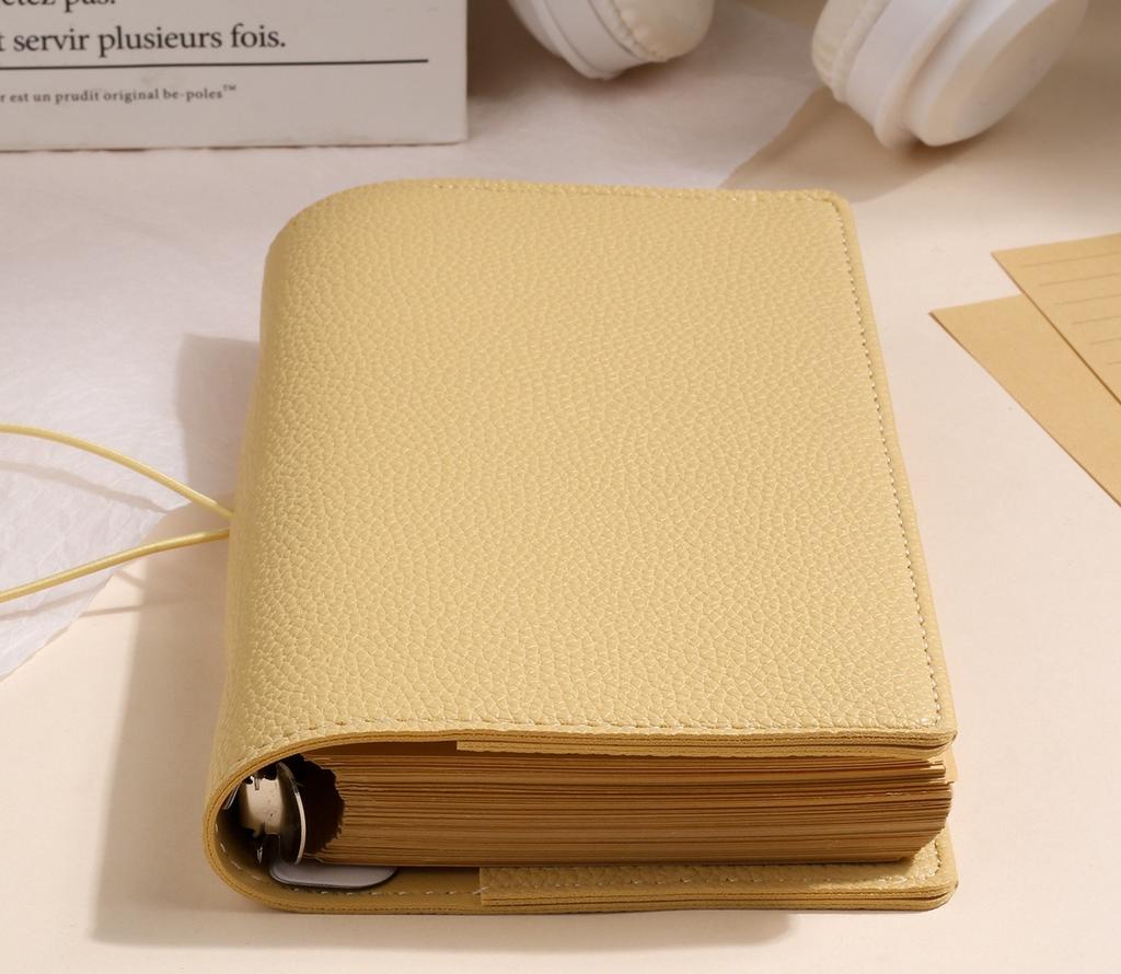 A6 Soft Pu Binder PU Clip-on Notebook Leather Loose Leaf Notebook Cover with Craft Line Notebooks Journal Stationery