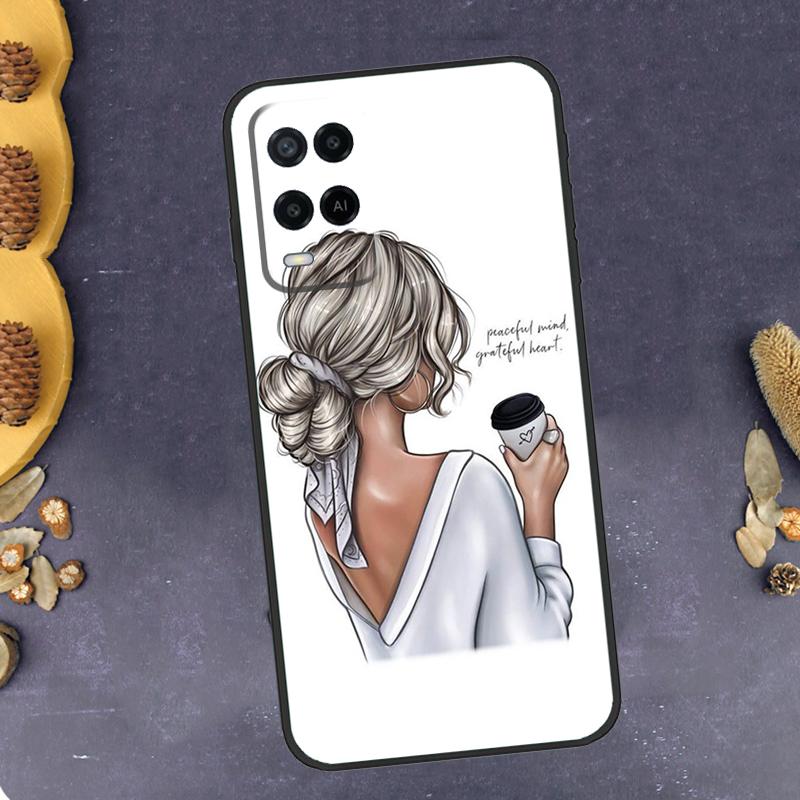 Princess Female Boss Coffee Phone Case For Oppo A94 A74 A54 A15 A18 A38 A58 A78 A98 A40 A60 A80 A16 A76 A96 A57S A17 A77
