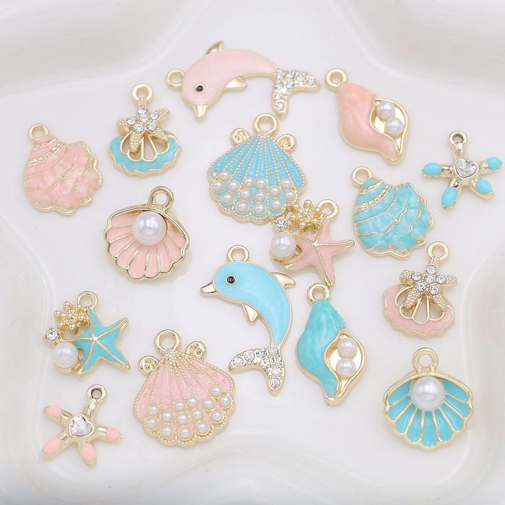8Pcs Gold Plated Mix Crystal Shell Starfish Charm Pendant For Jewelry Making Bracelet Necklace Diy Accessories Craft Findings