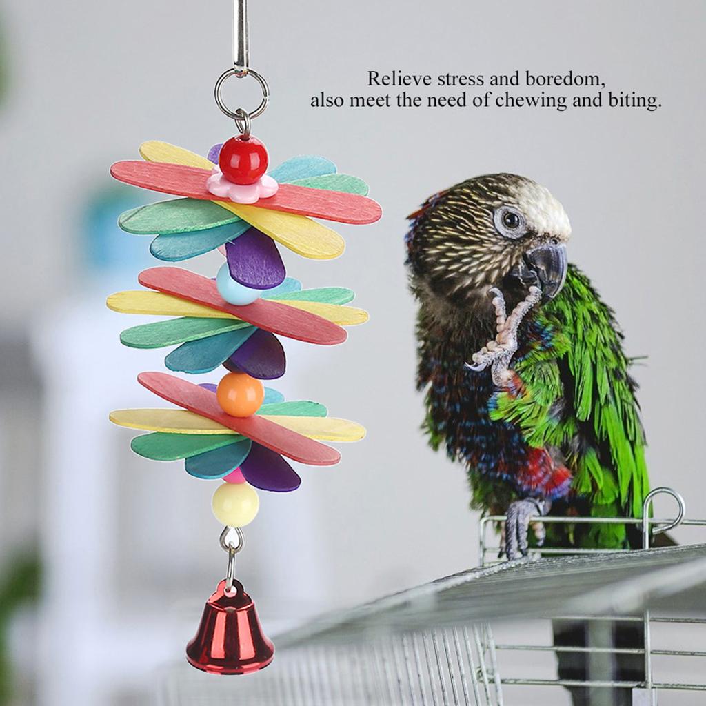 Pet Bird Parrot Colorful Beads Bell Toys Chewing Swing Cage Accessory