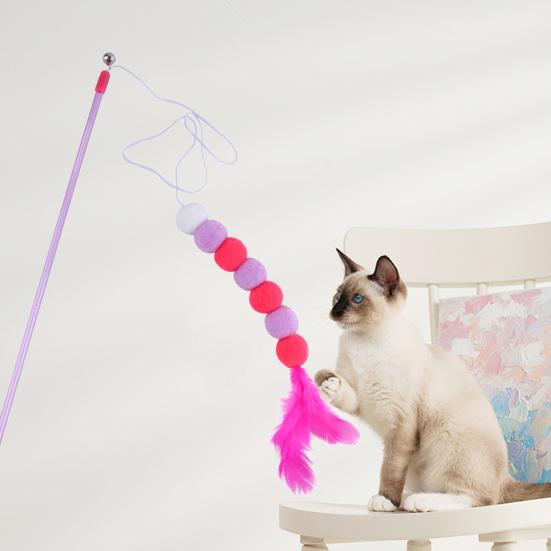 Yousheng Cat Teaser Toy Mini Ball Relieve Boredom Interactive Toy Kitten Plush Stick Toys Training Toy