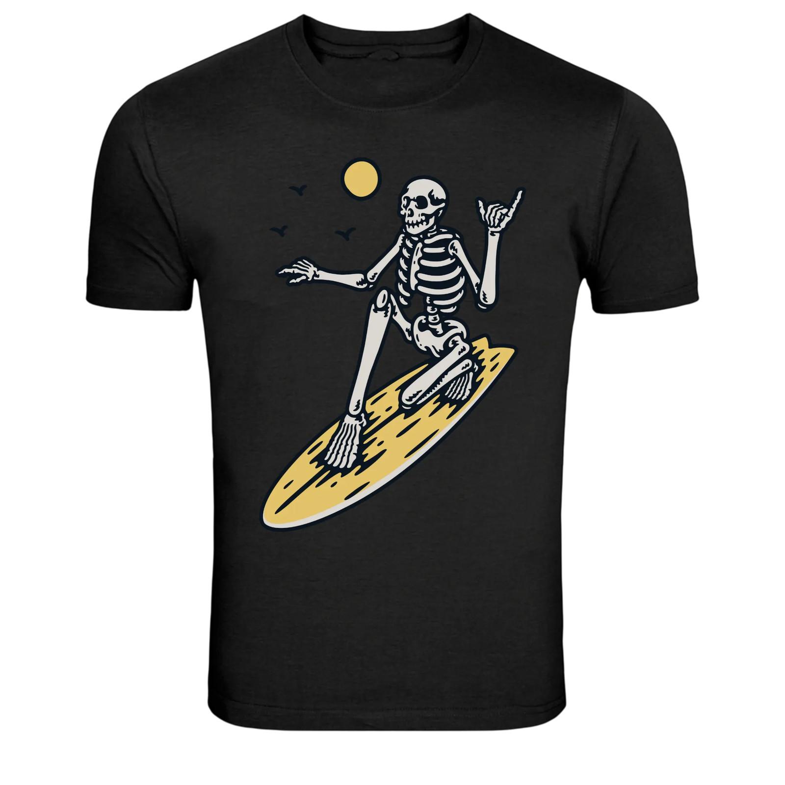Skeleton Surfing Ocean Sunset Beach Graphic T-Shirt S разноцветный