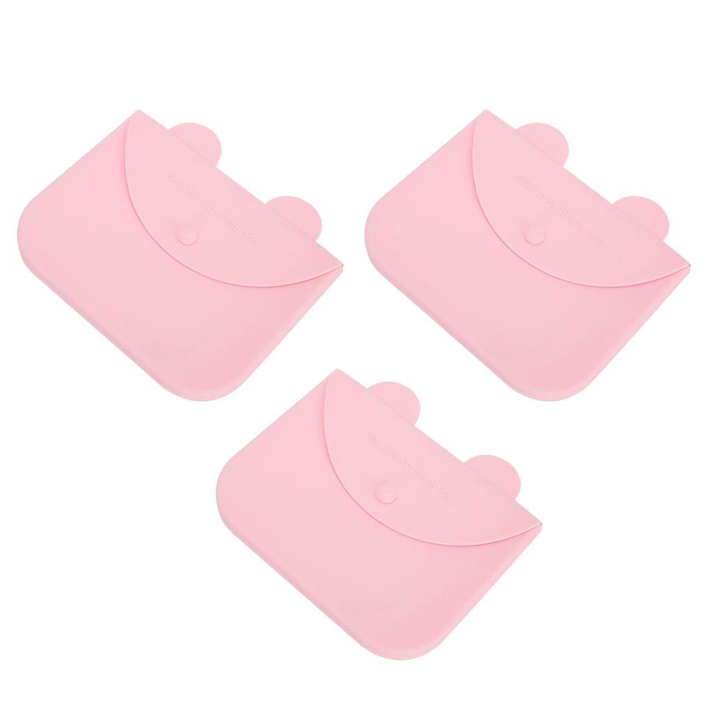 3 Pièces Sac de Rangement pour Masque Buccal Portable Anti-poussière Réutilisable Silicone Étui pour l'Extérieur(Rose )