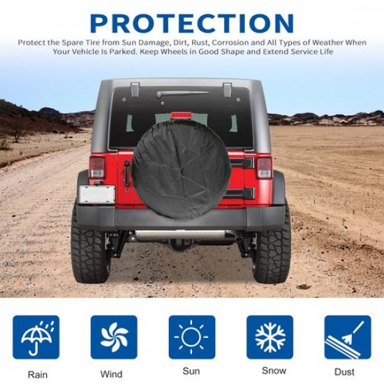 15" DIY Spare Tire Cover Black Trailer Wheel & Tyre Protector Agat Sun & Rain