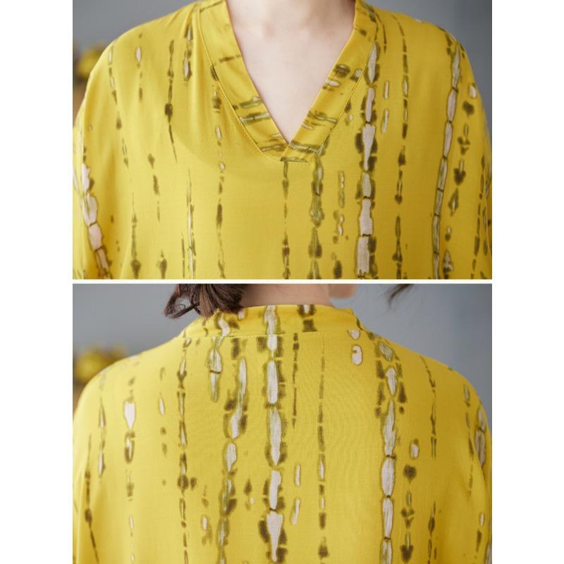 Dimanaf Plus Size New 2025 Women Summer Dress Basic V-Neck Beach Casual Long Fashion Printing Loose Dress