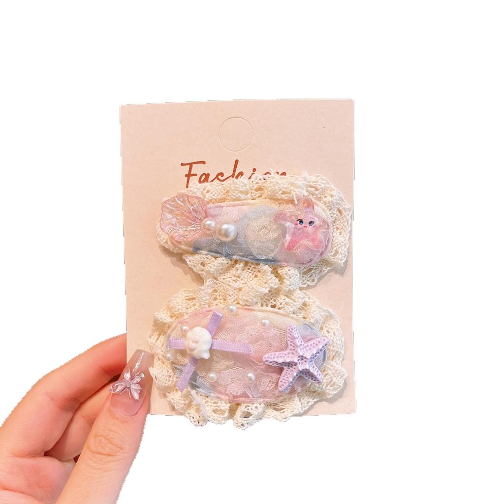 Spring And Summer Starfish Shell Lace Hairpin Children'S Sweet Broken Hair Bb Clip Baby Hair Accessories Hairpin Side Bangs Clip