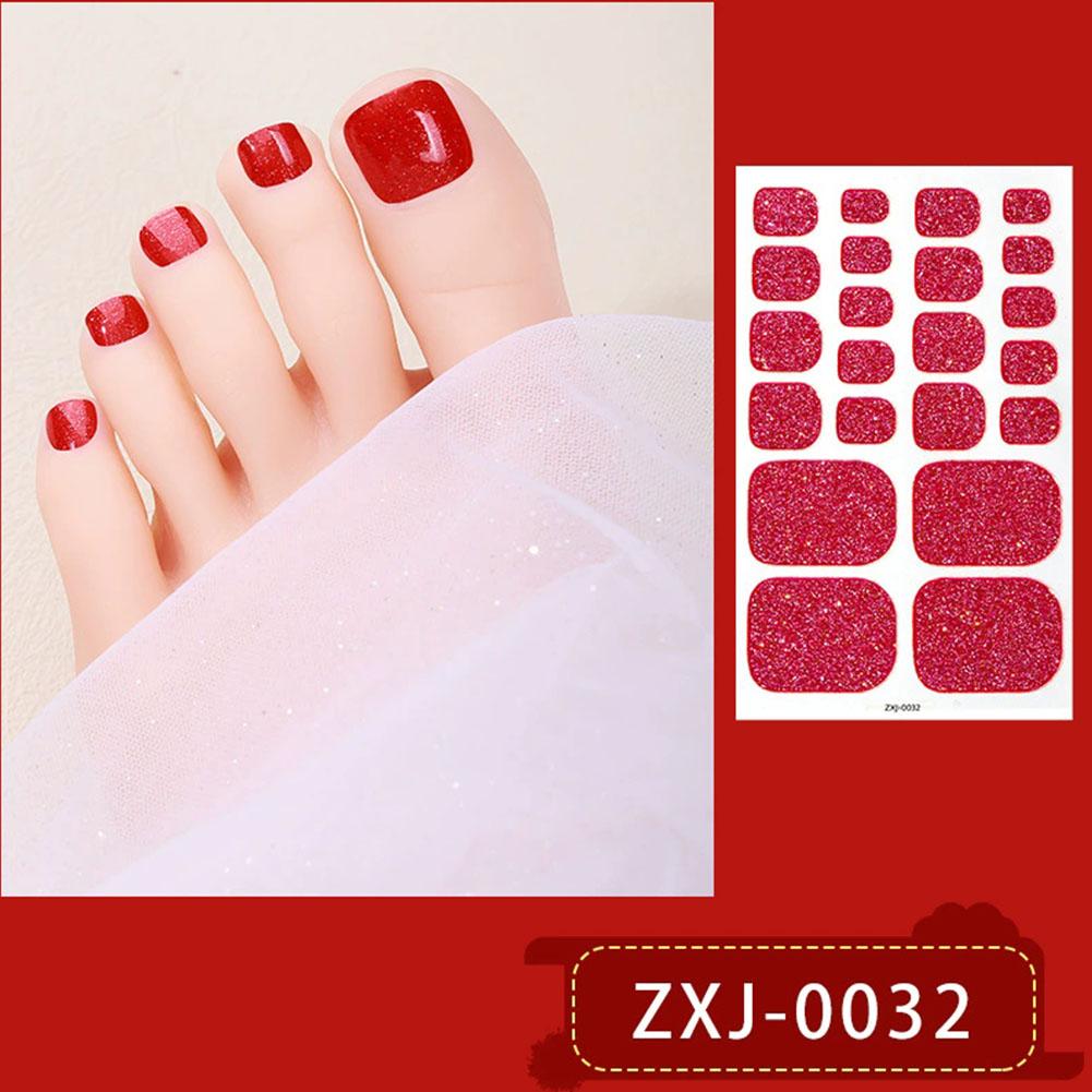 22Tips Vibrant Glitter Toenail Stickers Solid Color Full Cover Toenail Polish Strips Summer Self Adhesive DIY Foot Decals