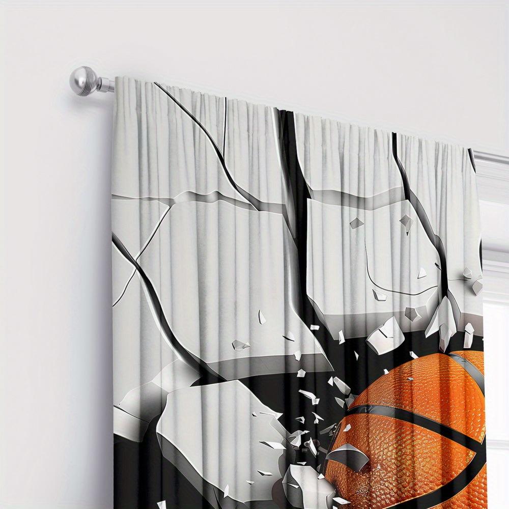 2pc Basketball Art Print Pattern Curtains   Polyester Fabric   Machine Washable   Suitable for Bedroom and Living Room Decoration