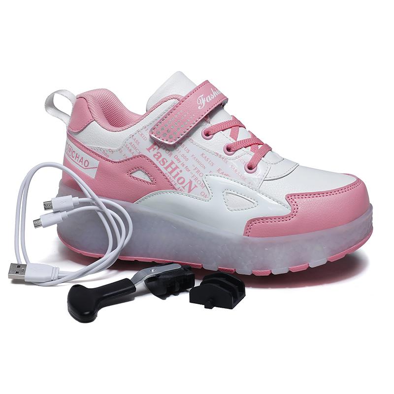 27-43 Detachable Wheel Boys/Girls Double Wheel Luminous Sneakers Can Be Charged Sneakers for Skating Kids Roller Skating Boots