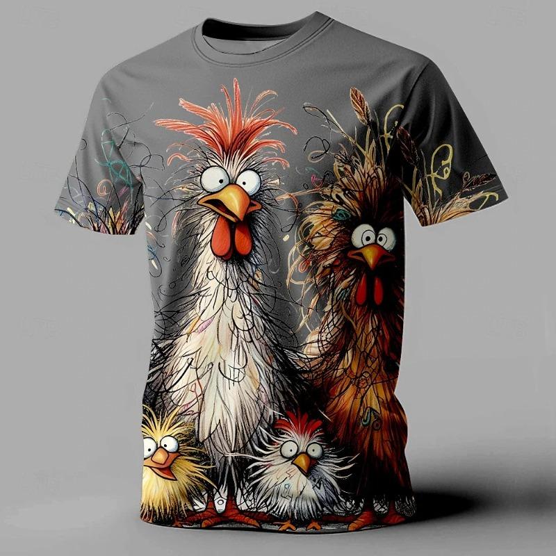 Lustiges Herren-T-Shirt mit Tier-Hühner-Aufdruck, Sommer, lässig, kurzärmlig, Street Fashion, O-Ausschnitt, Pullover, übergroße Herrenkleidung