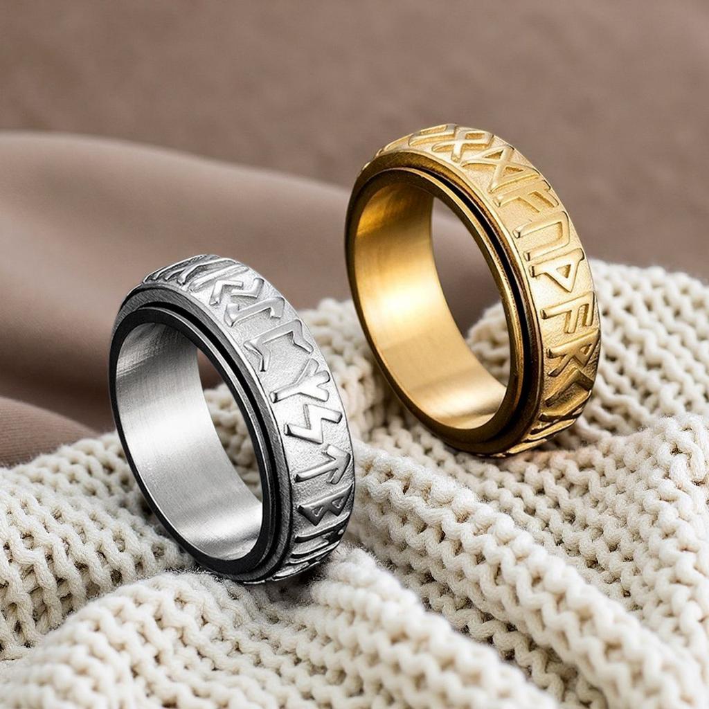 Rotatable Viking-style stainless steel ring - a vintage-style rotating accessory for hands