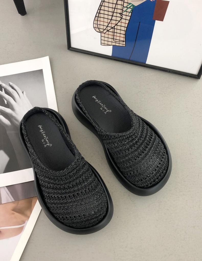 Spring and summer 2025 new thick-soled inner height increase bag head weaving one pedal outer wear slippers casual versatile women's slippers
