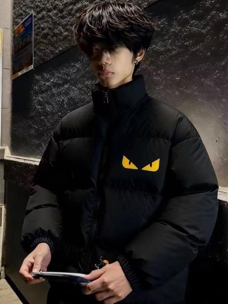 Unisex Kleines Monster Baumwolljacke: Teufelsauge Wintermantel – Trendy, Locker, Dick, Warm und mit Reißverschluss.