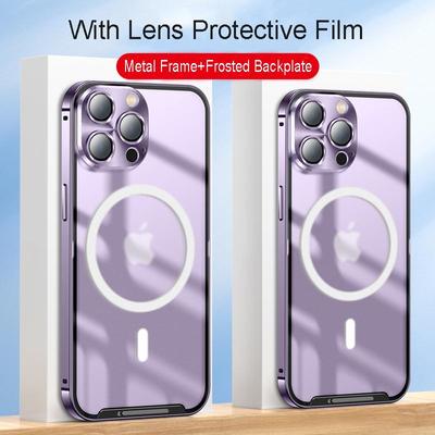 Pentru încărcător fără fir magnetic Magsafe Carcasă metalică pentru iPhone 14 13 Pro MAX 12 11 Bara de protecție din aluminiu Husă dur transparentă mat pentru Samsung S23 S22 S21 Ultra