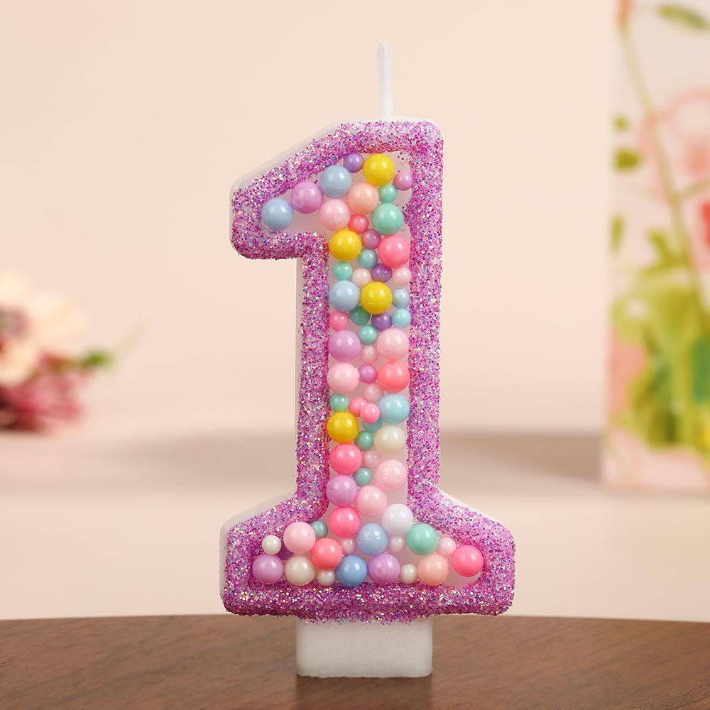 Colorful Ocean Ball Birthday Candle with Purple Edge - Creative Party Decoration