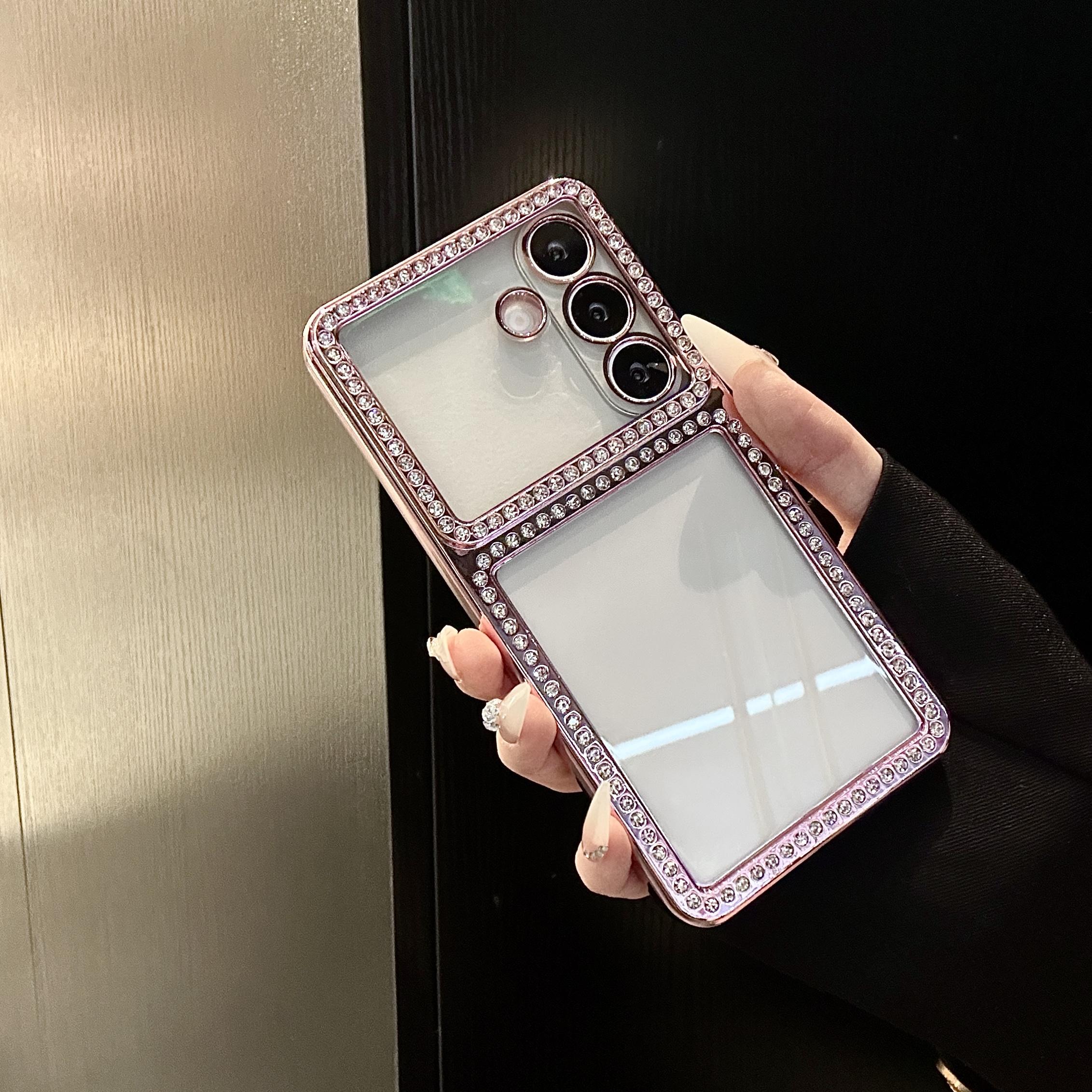 

Plating Frame Diamond Clear Acrylic Phone Case For Samsung S26 S25 S24 Ultra Plus FE Shockproof Bumper Hard Cover Fundas Galaxy S25 FE