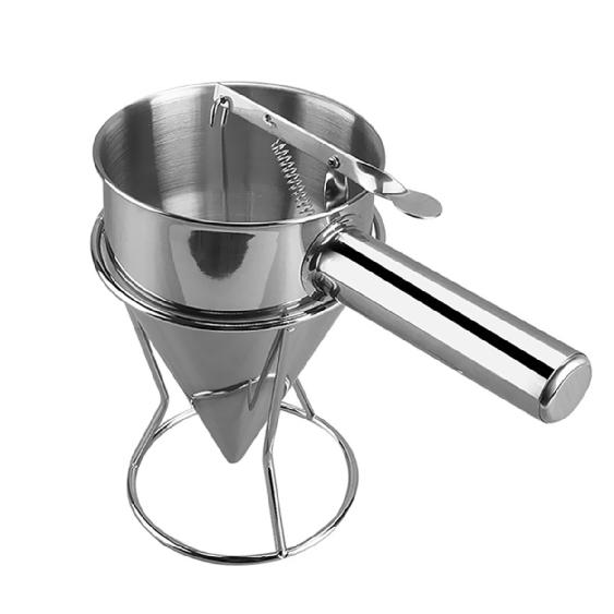 Stainless Steel Pancake Cake Batter Dispenser Piston Funnel, Cream Dosing Dispenser Funnel, Sauce Oil Wine Funnel, Takoyaki Making Funnel With Stand, Funnel + shelf