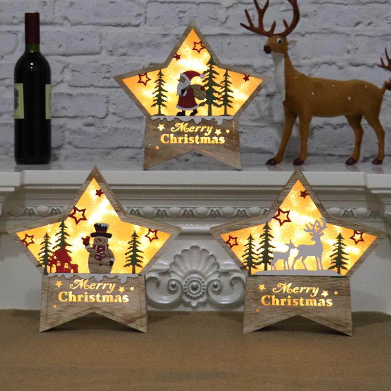 Glowing Wooden Star Ornament for Christmas Window Display