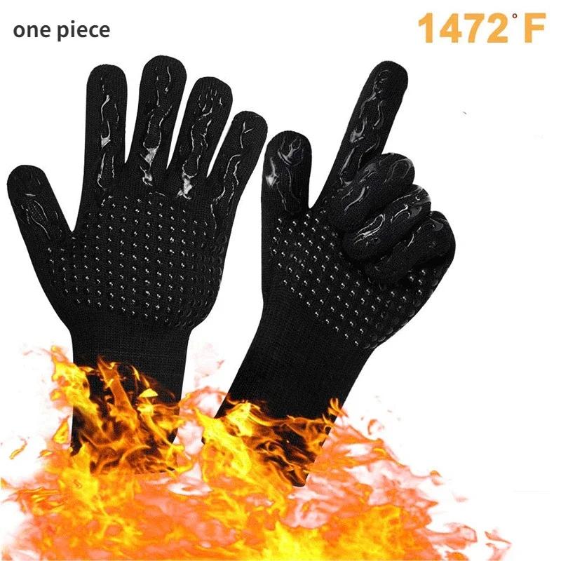 BBQ Oven Gloves High Temperature Resistance Barbecue Mitts 800 Degrees Fireproof Anti Heat Insulation Microwave Glove for Baking