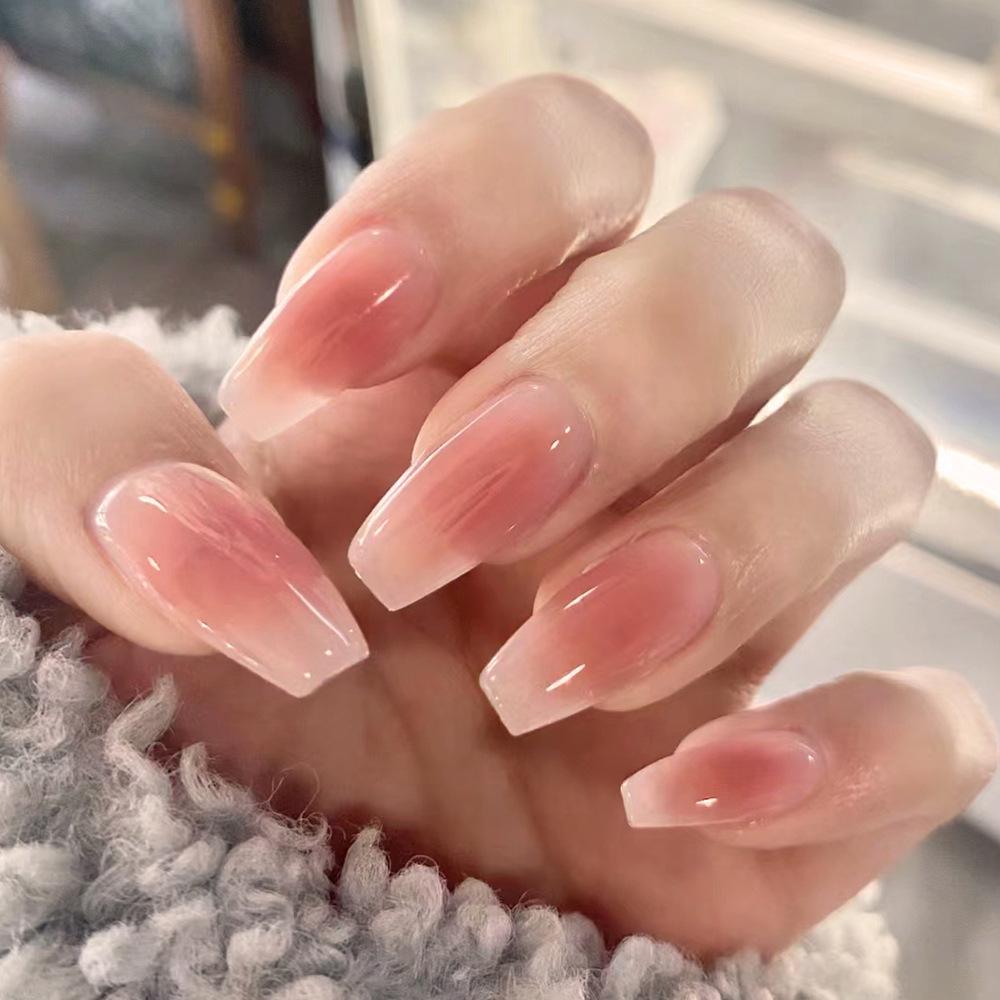 Reusable Blush Nail Art Set: 24 Detachable Wearable Nail Stickers