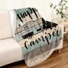 1Pc Happy Camper Retro Camping Themed Flannel Throw Blanket For Outdoor Rv Home Decor