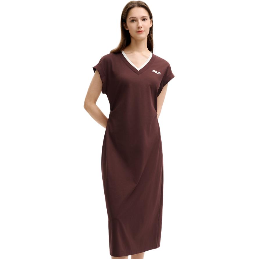 FILA Heritage V-Neck Fashion Versatile Sleeveless Dress Women Dresses Cherry-Red F11W528303F-WI