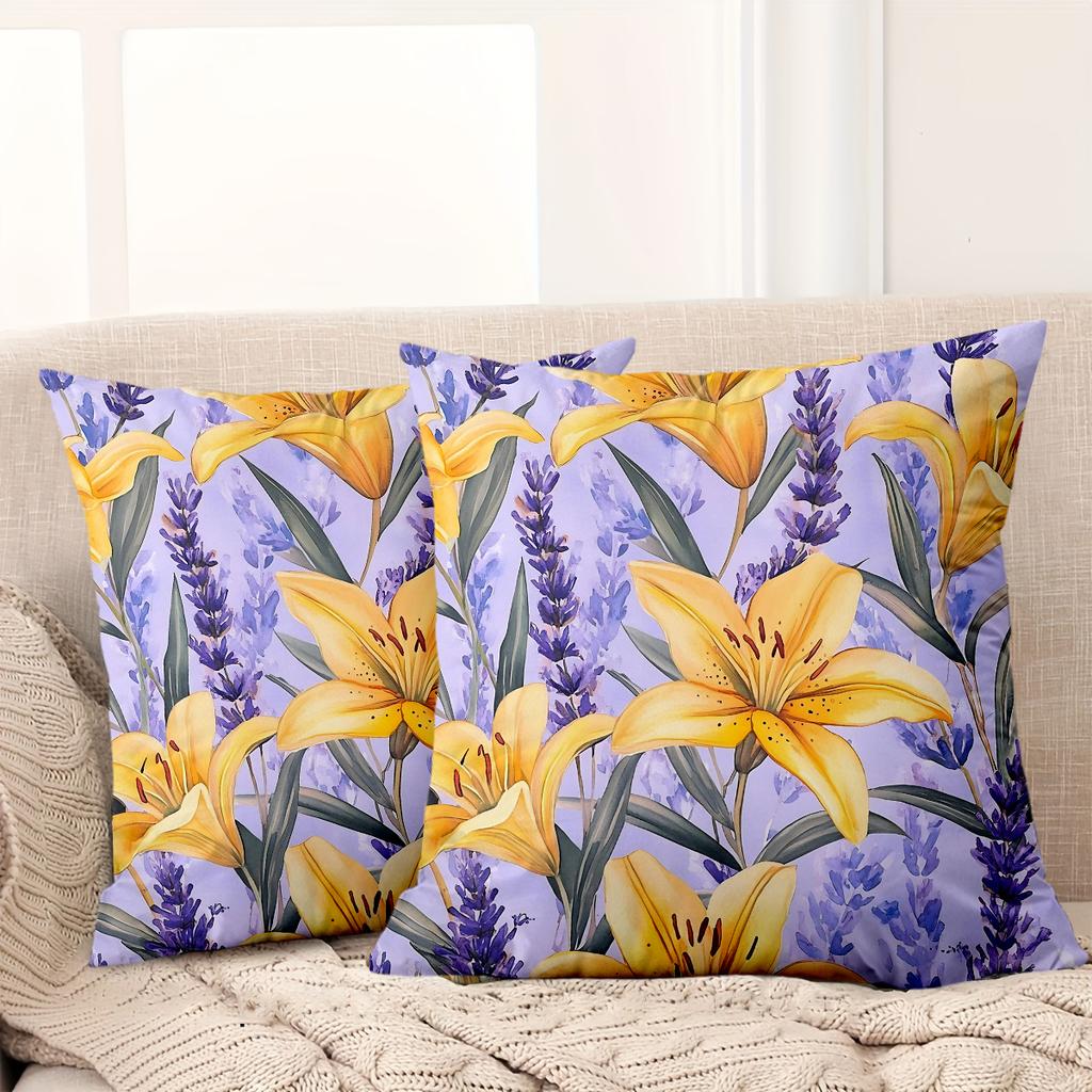 1 Pieces Watercolor Yellow Lavender Floral Throw Pillow Covers Pattern Cushion Cover Suitable For Sofa Bedroom Pillow Cover