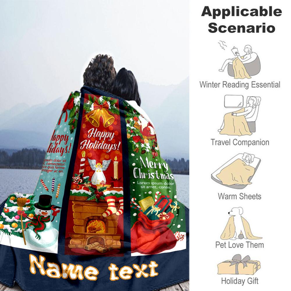 Santa Claus Christmas Snowman Personalized Text Blanket Gift Personalized Blanket Durable Comfort Throw For Bed Chair Sofa Seaside All-Season Use