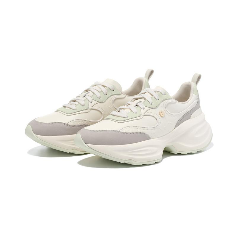 Li-Ning 1990 Classic Series Fashion Fit Shock Absorption Wear-Resistant Low-Top Casual Running Shoes Women Sneaker White Green ALJU026-2
