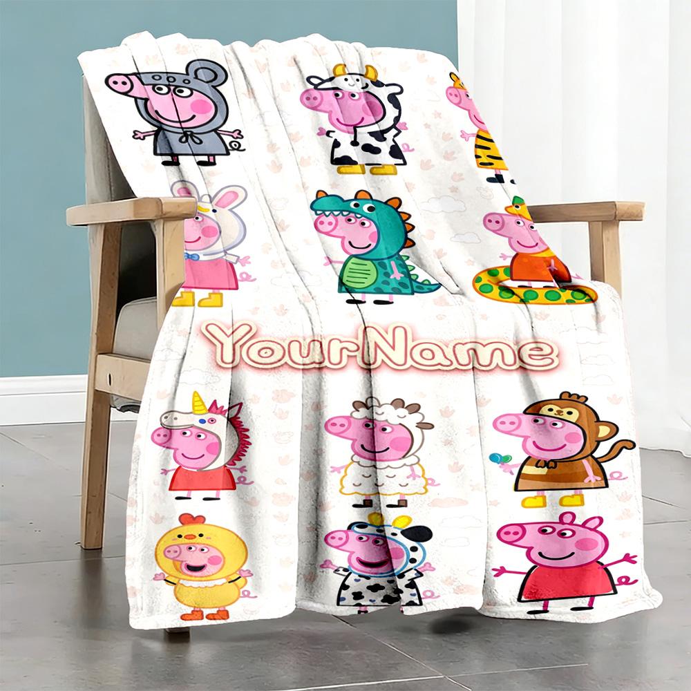 Peppa Pig Personalized Text Blanket Cozy Personalized Blanket Soft Warm Cozy Suitable for Chair Seaside Nap Bed for All Occasions