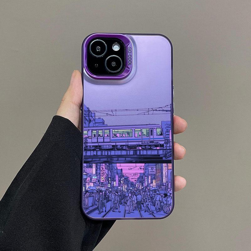 Городской Транспорт Киберпанк Метро Лазерный Чехол Для Телефона Для iPhone 16 15 Pro Max Plus 14 13 12 Mini 11 Pro Max Чехол Capa iphone 13Mini