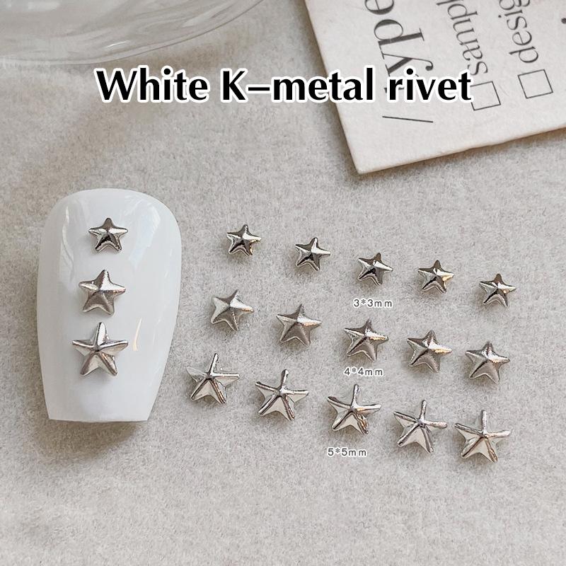 1 Bag Hollow Star Nail Art Charms 3D Metal Five-Pointed-Star Gold Silver Diamond Nail Decoration Luxury Manicure Accessories