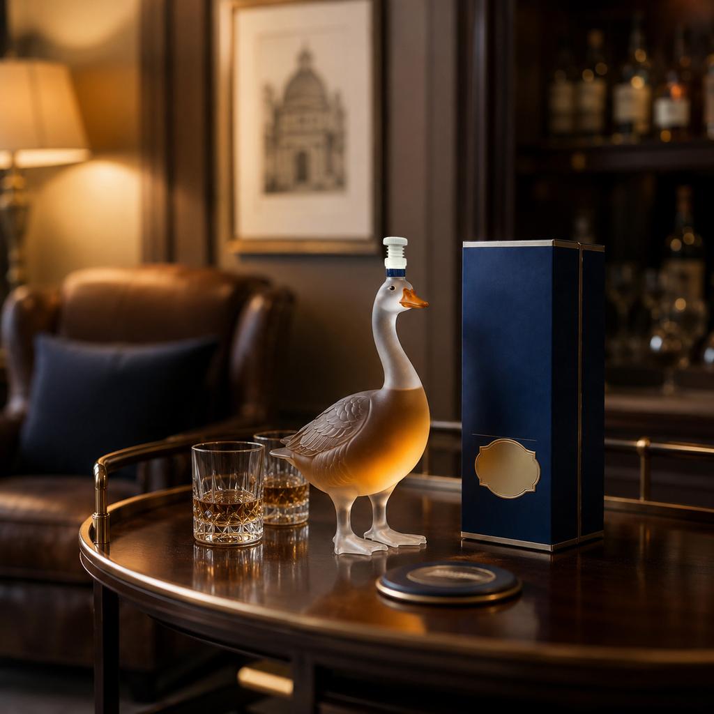 Matglas Ganzenvormige Likeurfles met Decoratieve Dop Unieke Dierlijke Decanteerfles voor Sterke Dranken en Verzamelobjecten in Cadeaubox Verpakking