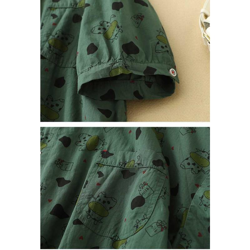 Shirt Short Sleeved Women's New Style Harajuku Style Loose Curved Cow Graffiti Short Sleeved Shirt