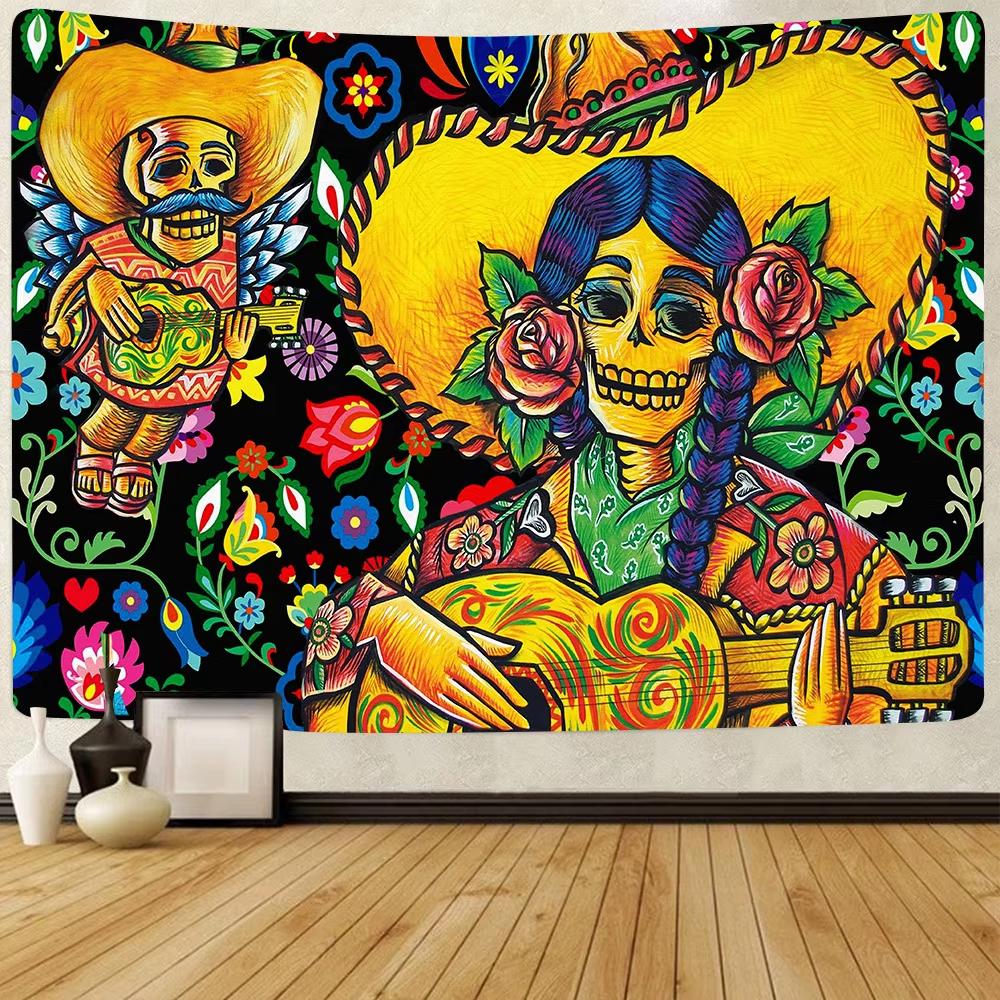 Day of the Dead Mexican Carnival Tapestry Fluorescent Sugar Skull Wall Decor for Living Room Home Decor