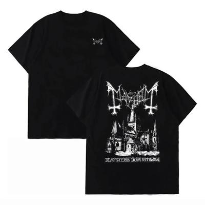 Harajuku Fashion Black Metal Band Mayhem Double Sided Printing Tshirts Unisex Women Short Sleeve Cotton Tees Oversized Streetwear Unisex