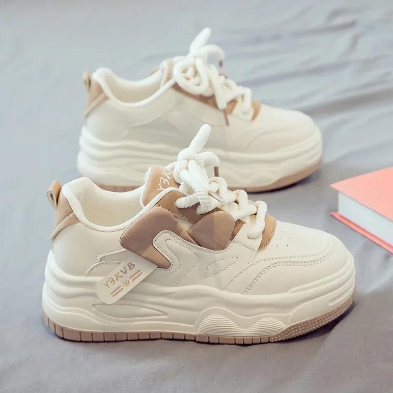 Women's Sneakers New Lace Up Anti Slip Height Increasing Casual Shoes Students Platform Outdoor Skateboard Shoes 2025