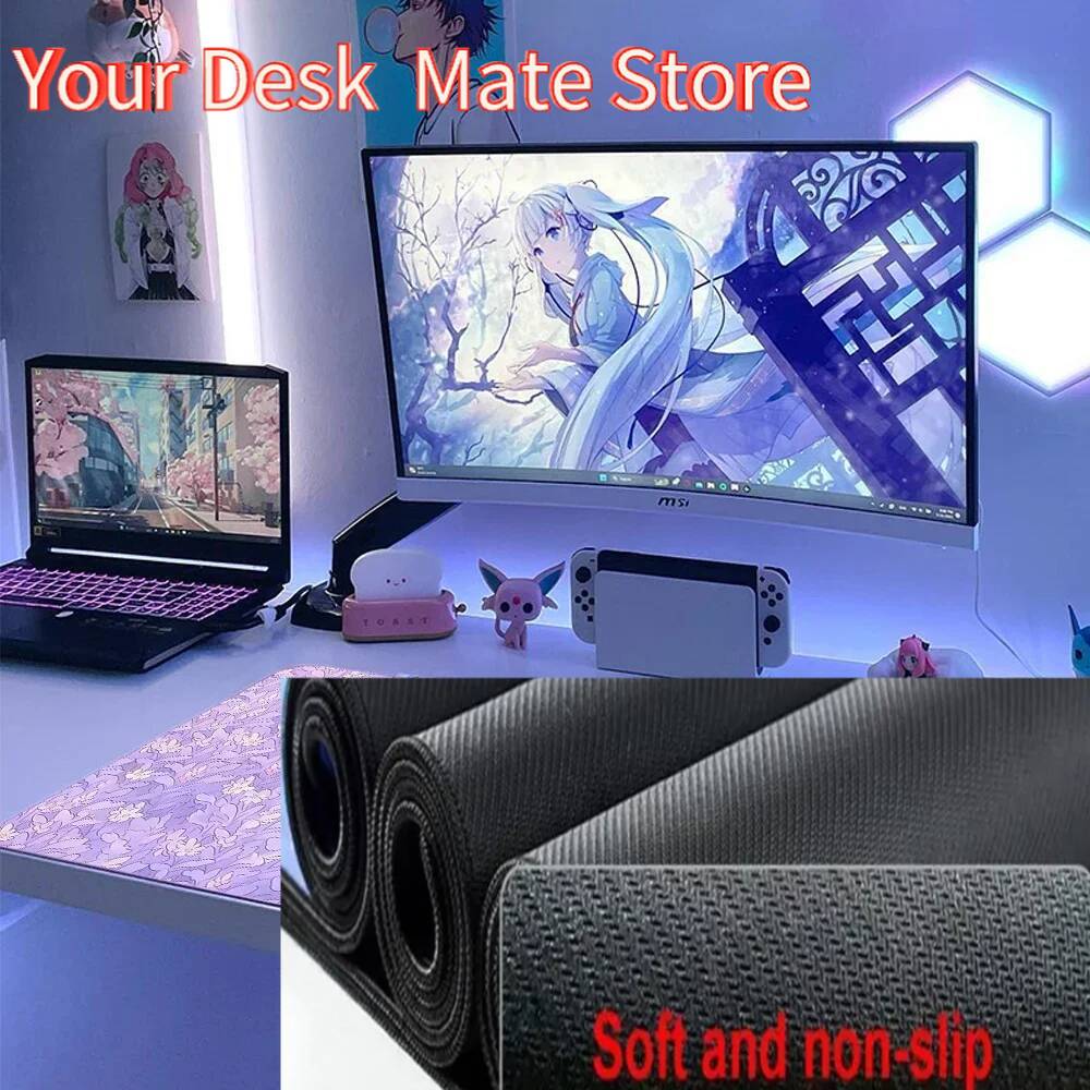 Lilac Mous Pad Kawaii Pastel Cat Mousepad Purple 800x400 Office Accessories Deskpad Cute Table Carpet Desk Protection Mat