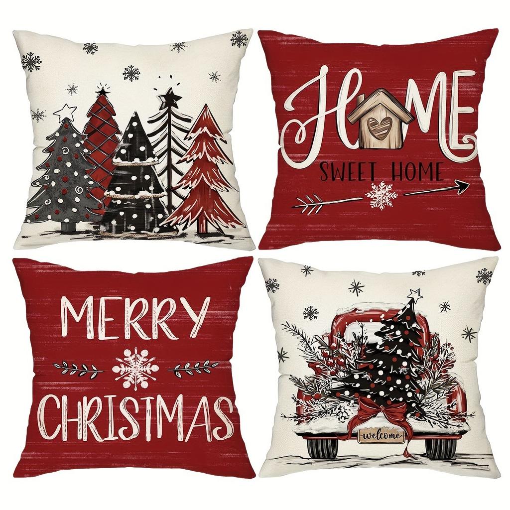 Christmas Themed Pillowcases: Festive Trees, Home Sweet Home, Merry Christmas, and Christmas Truck Designs New Year Decoration