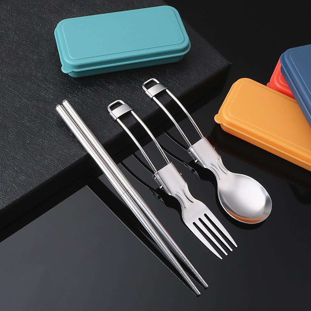 Camping Cutlery Travel Cutlery Set Stainless Portable Utensils Include Spoon Chopsticks & Fork for Hiking and Camping