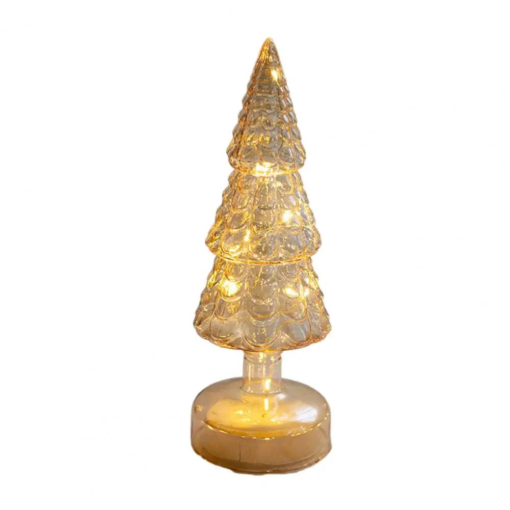 For Glass Christmas Tree Figurine Tabletop Tree Ornament with LED Lights Holiday Decor Light Up Tree Cone for Home Office Partie