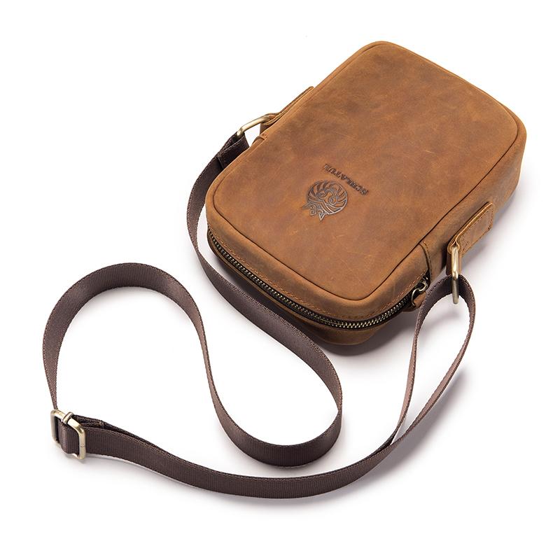 Schlatum Casual Men'S Shoulder Bags Business Messenger Bag High-Quality Men'S Crazy Horse Hide Bag'S Mini Large Capacity Pocket