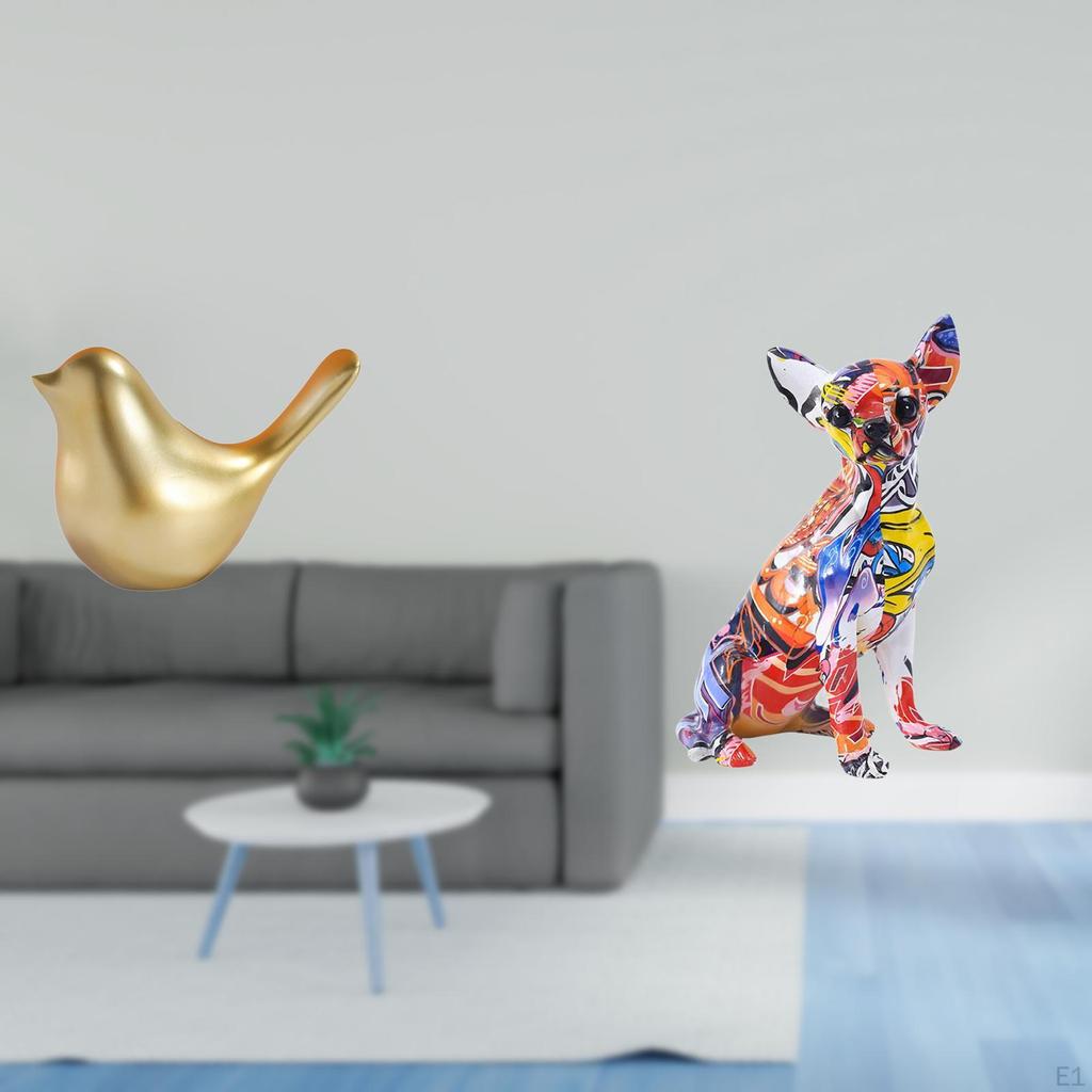 Golden Birds Figurine Animal Statue Modern Home Decor Ornament Bird Sculpture And Colorful Dog